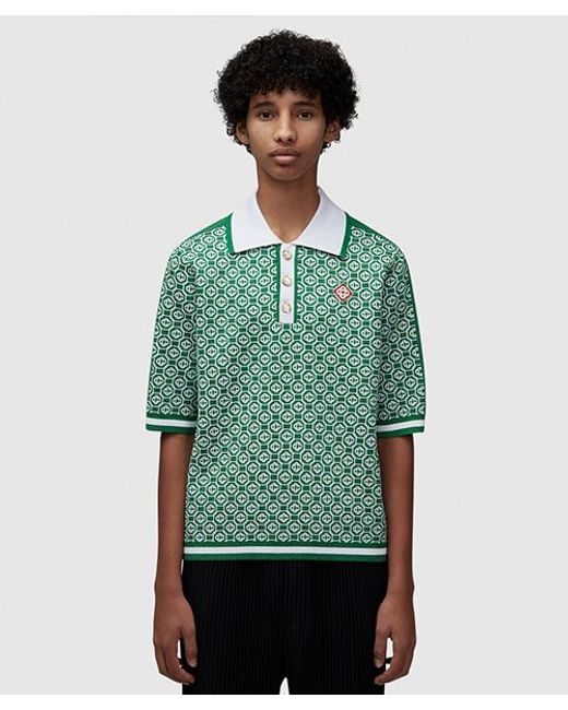 Casablancabrand Green Jacquard Wool Blend Knitted Polo Shirt for men