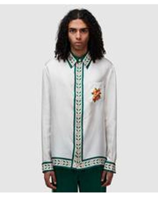 Casablancabrand White Oranges L'amour En Fleur Silk Shirt for men
