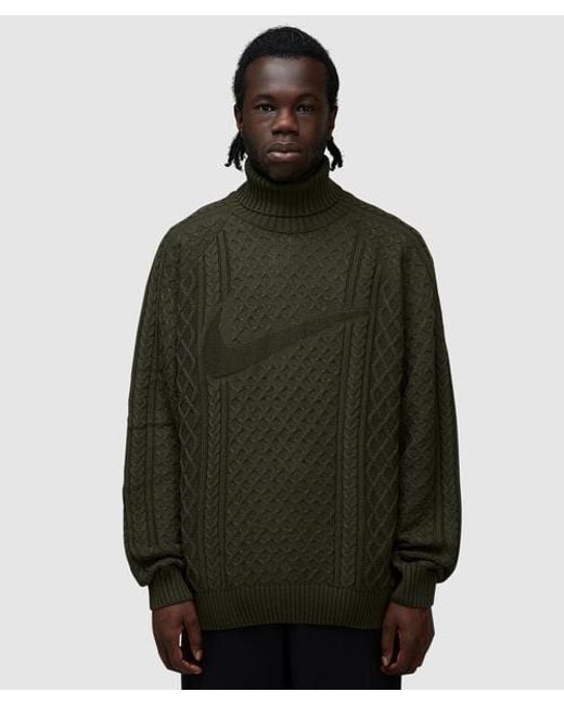 Nike Life Cable Knit Turtleneck Jumper in Green for Men | Lyst