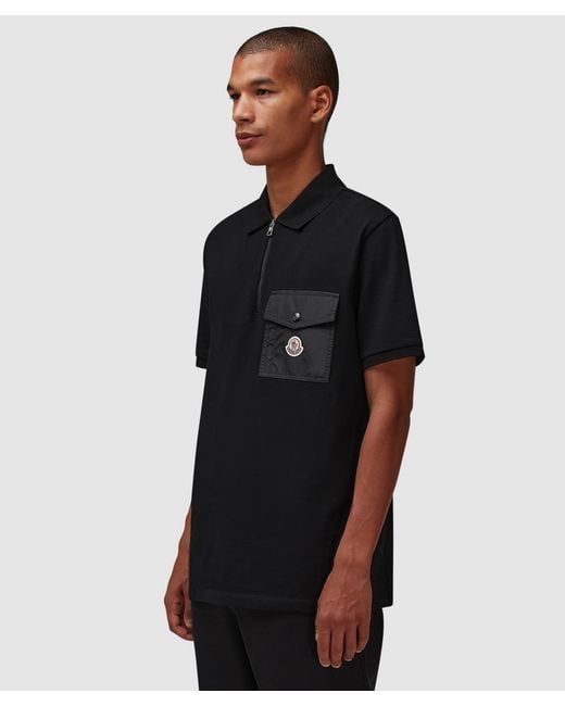 Moncler Black Piquet Pocket Polo Shirt for men