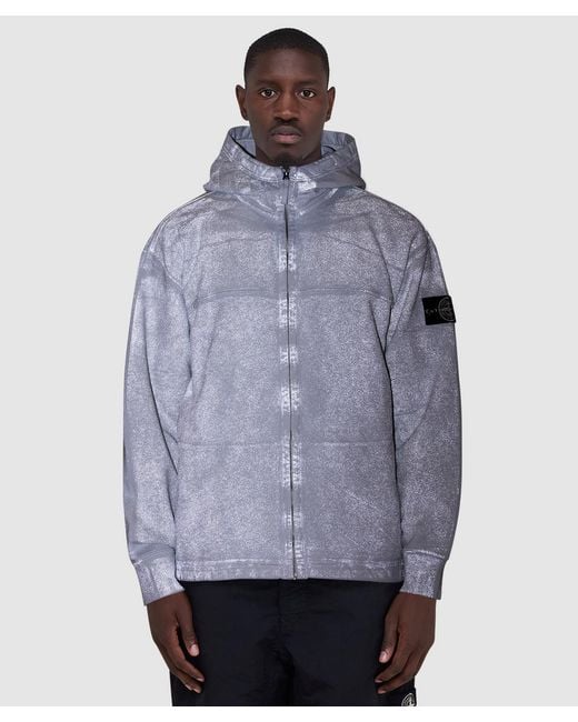 Stone Island White Organic Cotton Fleece Reflective Lamination Hoodie (Sky for men