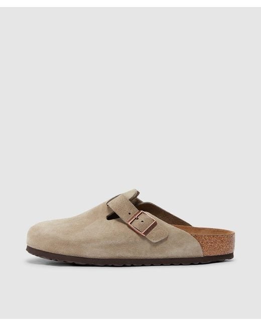 Birkenstock Brown Suede Buckle Boston Clog Sandals