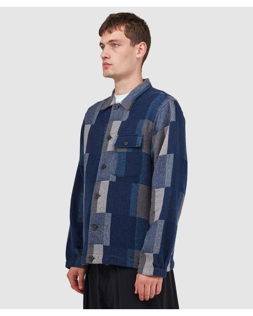 Universal Works Blue Japanese Patchwork Tech Overshirt for men