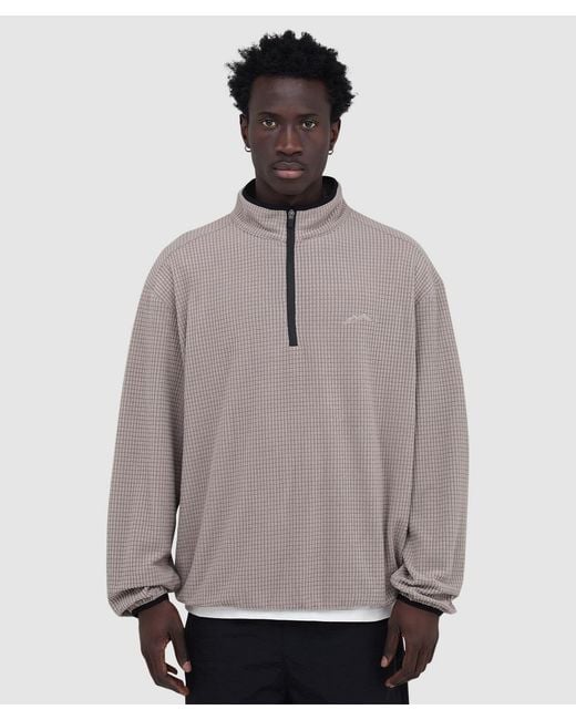 Mellow Clo Gray Summit Half Zip Fleece Jacket (Stone for men