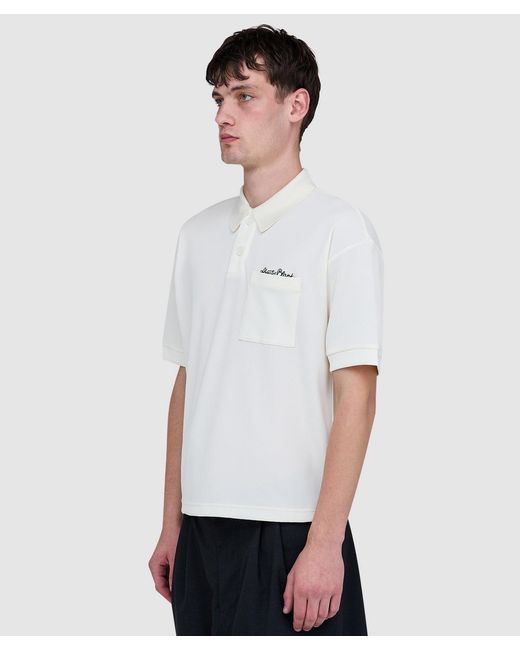 About Blank White Script Polo Shirt (Oat for men