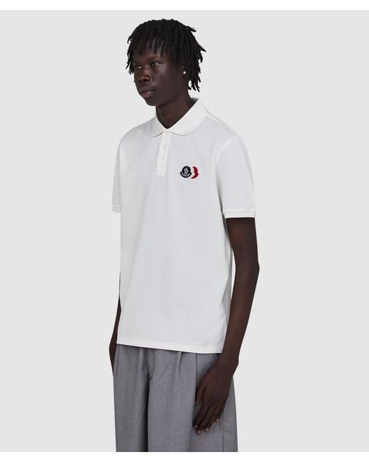 Moncler White Tri Logo Polo Shirt for men