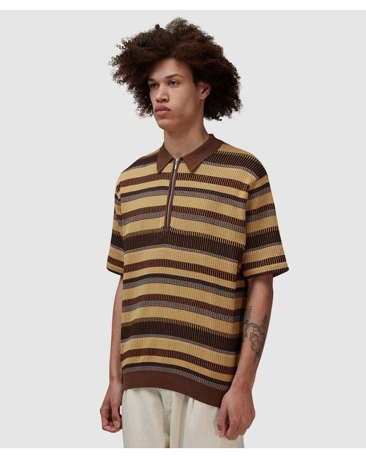 Beams Plus Brown Knit Polo Shirt for men