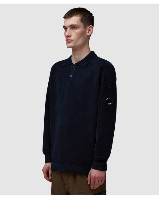 C P Company Blue Polo Knit Sweatshirt (Total Eclipse for men