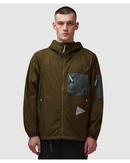And Wander Green Breath Rip Hooded Jacket (Khaki for men