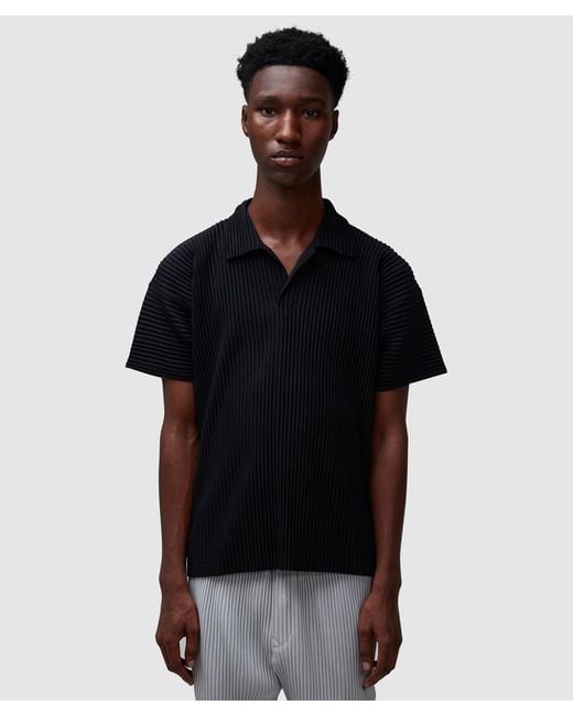 Homme Plissé Issey Miyake Black Basic Pleats Polo Shirt for men