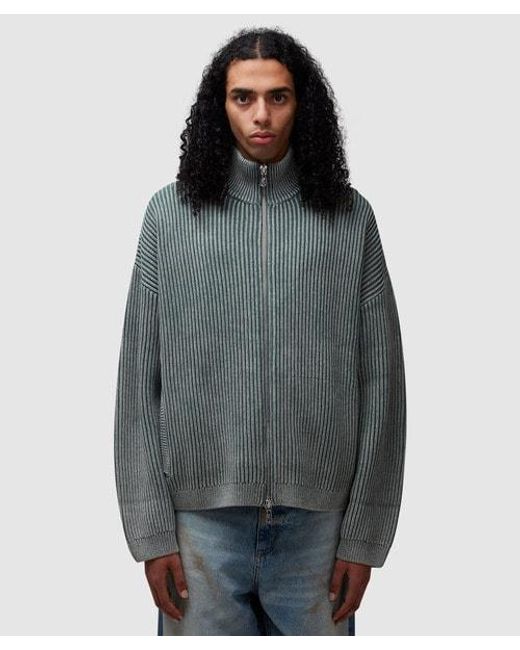 Cole Buxton Gray Acid Wash Zipped Knitted Jacket for men