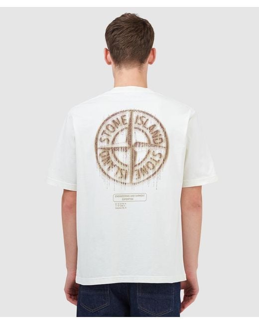 Stone Island White Bleeding Numbers Compass T-Shirt (Ivory