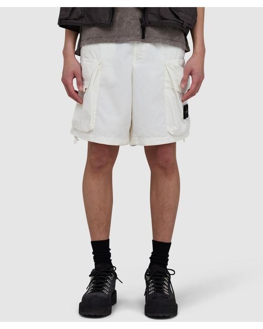 Stone Island White Cargo Flap Pocket Short (Ivory for men
