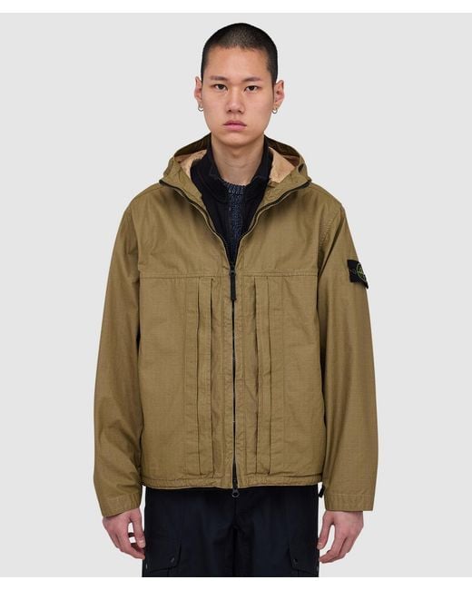 Stone Island Green Double-Coated Cotton Ripstop Short Parka (Military for men
