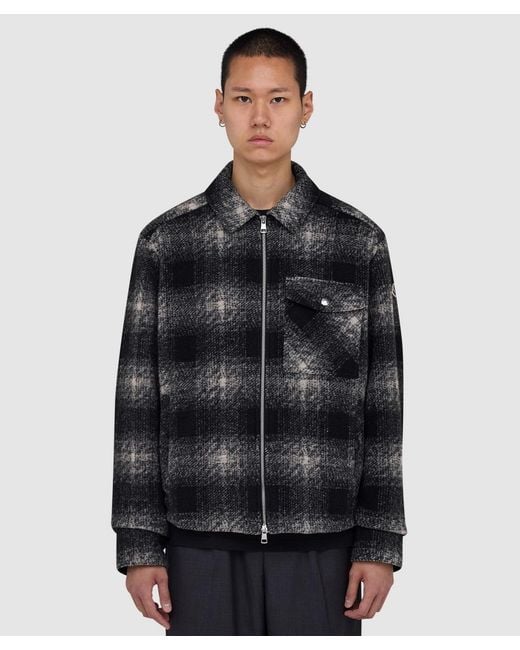 Moncler Black Check Jersey Zip-Up Shirt for men
