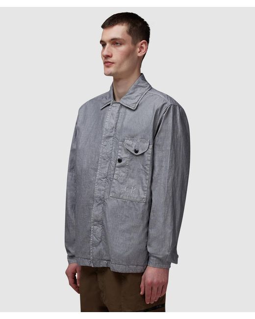 C P Company Gray Lino Wax Overshirt for men