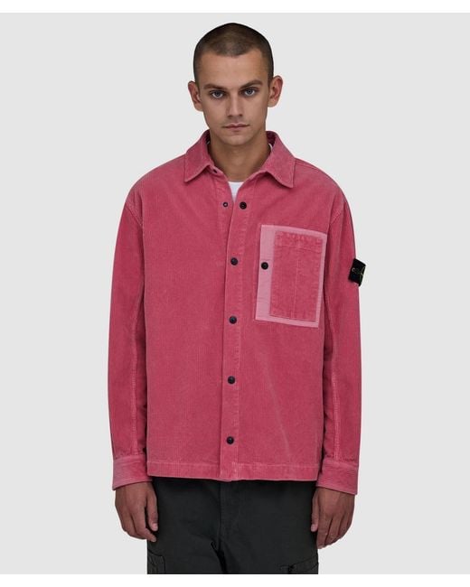 Stone Island Red Organic Cotton Corduroy 800 Shirt for men