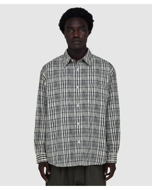 FRIZMWORKS Gray Gathered Check Shirt for men