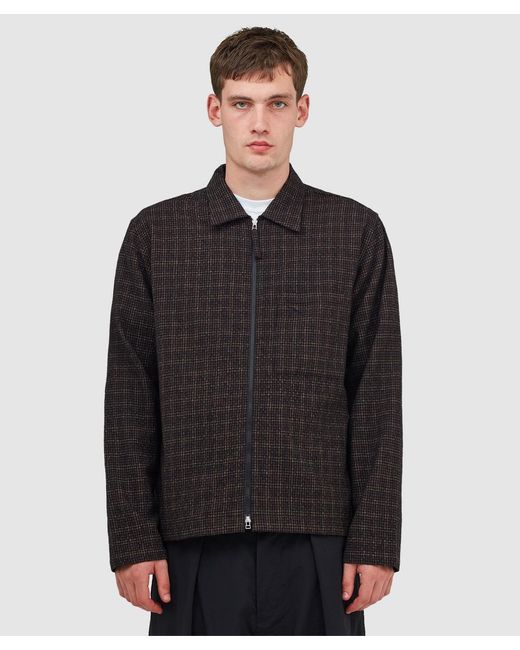 Universal Works Black Cedar Check Zip Overshirt for men