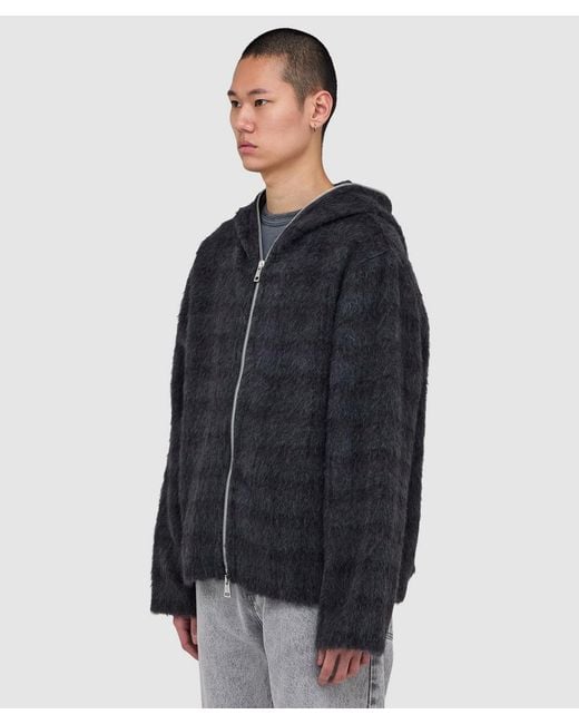 Our Legacy Blue Hairy Wool Zip Hoodie (Fuzzed Plum Check Hairy Wool for men