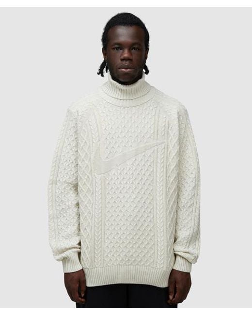 Nike Life Cable Knit Turtleneck Jumper in White for Men | Lyst