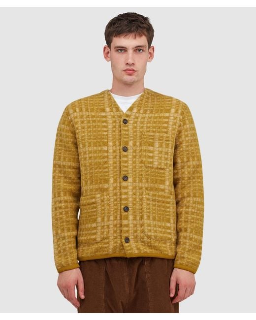 Universal Works Yellow Telepass Fleece Cardigan for men