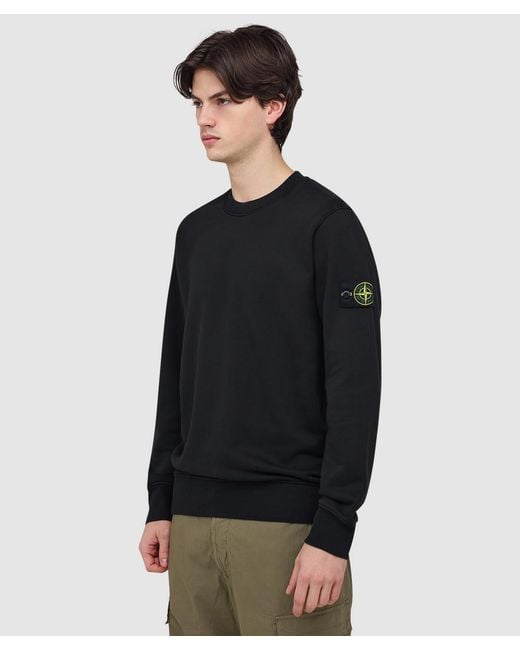 Stone Island Black Organic Cotton Fleece Garment Dyed Sweatshirt for men