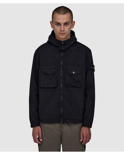 Stone Island Blue Stretch Organic Cotton Overshirt for men