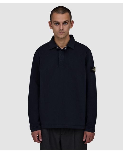 Stone Island Blue Heavy Cotton Jersey Polo Sweater for men