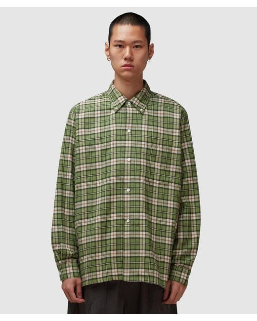 Beams Plus Green Open B.D. Dobby Plaid Shirt (Matcha Plaid for men