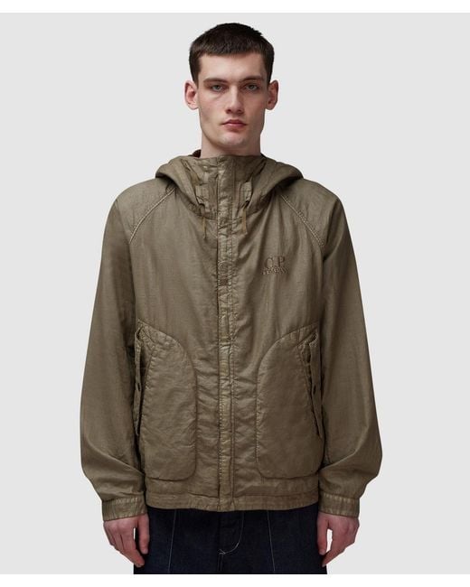 C P Company Green Lino Wax Goggle Jacket for men