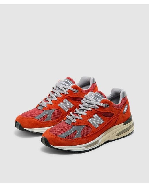 New Balance Red Miuk 991V2 Sneaker (Grenadine Fire Whirl for men