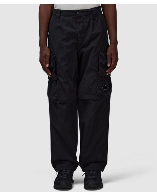 C P Company Black Flatt Nylon Cargo Pant for men