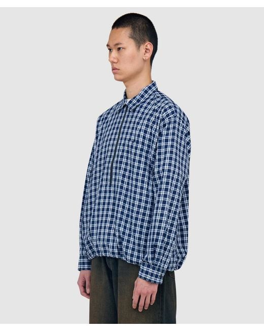 Beams Plus Blue Half Zip Pullover Shirt for men