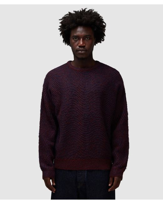 Dime Blue Mohair Wave Knit Sweater (Burgundy for men