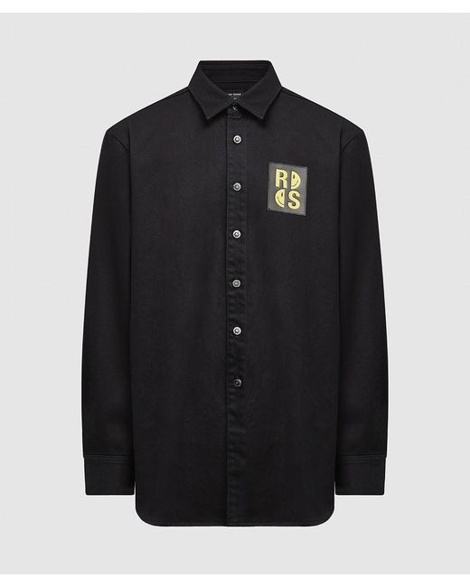 RAF SIMONS x SMILEY Slim Fit Leather Patch Denim Shirt in Black for Men ...