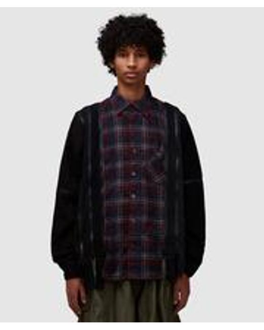 Needles Black 7 Cuts Zipped Flannel Shirt for men