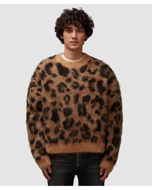Cole Buxton Brown Leopard Knit Sweatshirt for men
