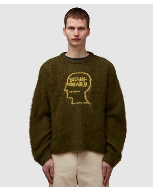 Brain Dead Green Uni Logo Head Knit Sweatshirt for men