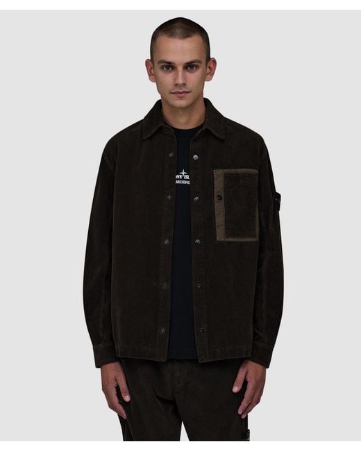 Stone Island Black Organic Cotton Corduroy 800 Shirt for men