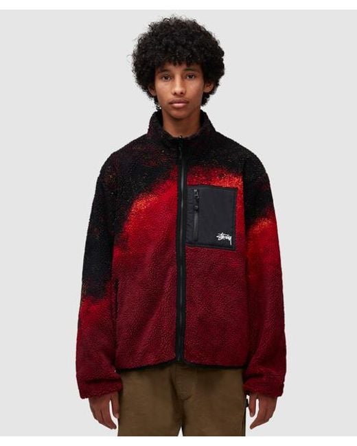 Stussy Red Sherpa Reversible Jacket for men