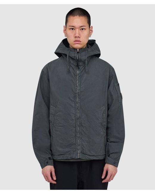 C P Company Gray Micro-Reps Hooded Lens Jacket (Gunmetal for men