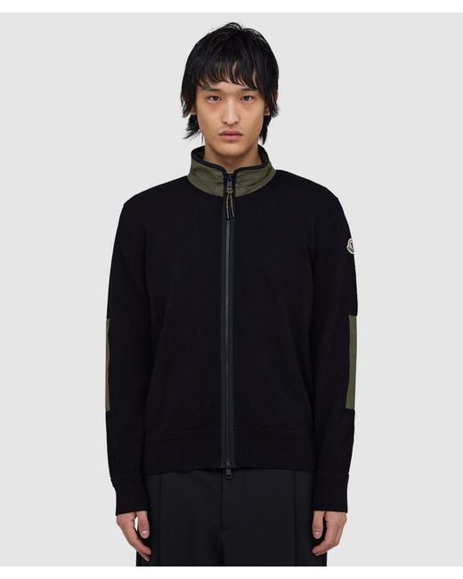Moncler Black Contrast Full Zip Knitted Jacket for men