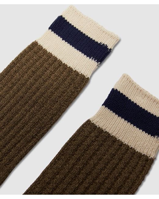 Anonymous Ism Brown Tuck Cuff Stripe Crew Sock (Moss