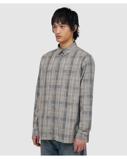 Barbour Gray Maxwell Checked Patch Long Sleeve Shirt for men
