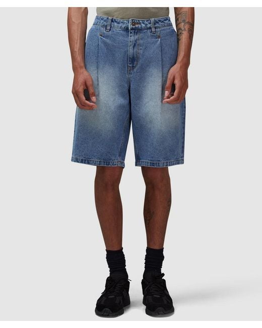 Dime Blue Pleated Denim Short Washed for men