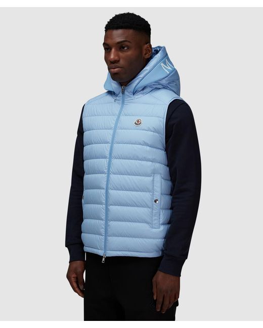Moncler Blue Bourget Hooded Down Vest for men