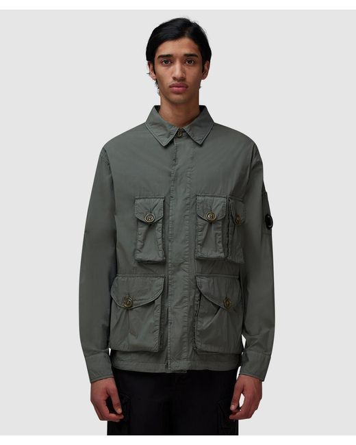 C P Company Gray 50 Fili Stretch Multi-Pocket Overshirt for men