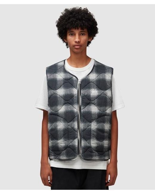 Stussy Gray Plaid Nylon Liner Vest for men
