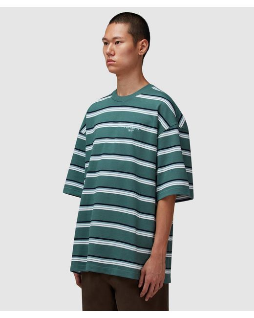 Carhartt Green Holm T-Shirt (Holm Stripe, Pine